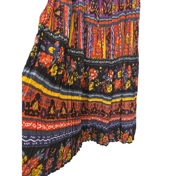 Phool Cotton Jewel Tone Vintage 90s Pleated Maxi Skirt Boho Hippie India 1X - Picture 5 of 11